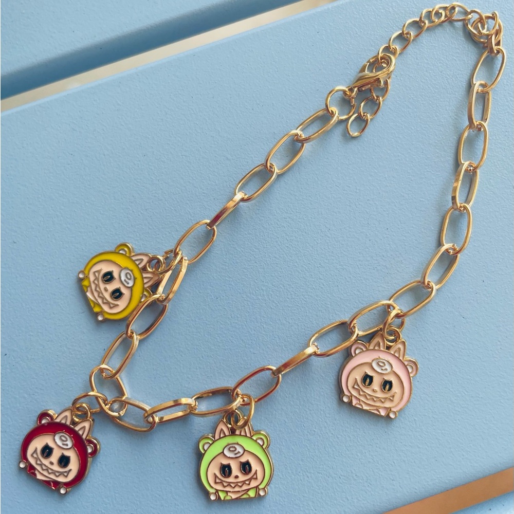 Labubu Monster Gold Bracelet with Colorful Charms